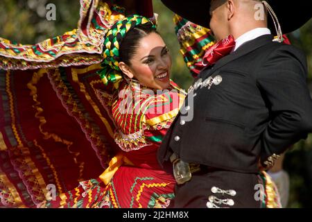 Mexican folkloric dancers at Mexican Independence Day, Los Angeles, California Stock Photo