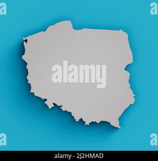 A 3D illustration of Poland's topographic map on a blue sea surface Stock Photo