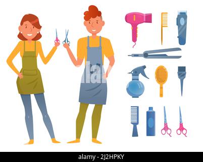 Barber shop collection. Drawing accessories for beauty haircut salon razor  comb scissors drying shampoo spray towel. Vector set Stock Vector Image &  Art - Alamy