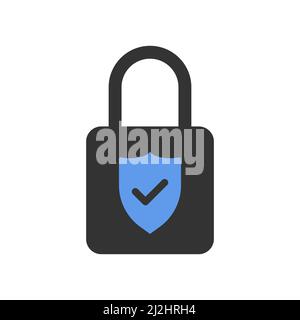 Locked padlock with approval shield vector icon Stock Vector