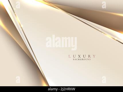 Elegant abstract 3D golden diagonal lines lighting with light brown triangles shapes overlapping background. Luxury style. Vector graphic illustration Stock Vector
