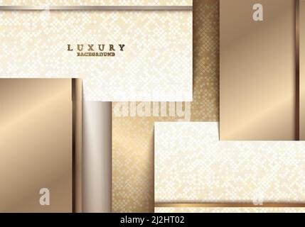 Abstract modern luxury 3D light brown and golden rectangle geometric pattern background. Vector illustration Stock Vector