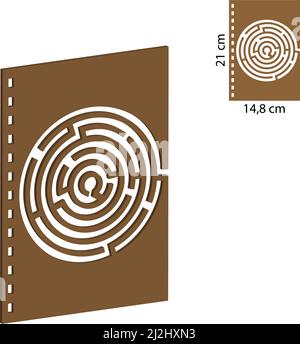 Wooden Notebook with Wood Art laser cut. A5 Spiral Notebook with Wooden Cover. Wooden Journal laser cut file. Pretty Wooden Gift. Horizontal Notebook Stock Vector