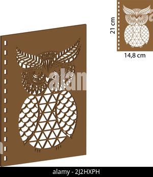 Wooden Notebook with Wood Art laser cut. A5 Spiral Notebook with Wooden Cover. Wooden Journal laser cut file. Pretty Wooden Gift. Horizontal Notebook Stock Vector