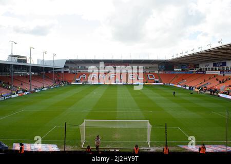 BLACKPOOL, UK. APR 1ST General view inside Bloomfield Road, home to Blackpool during the Sky Bet Championship match between Blackpool and Nottingham Forest at Bloomfield Road, Blackpool on Saturday 2nd April 2022. (Credit: Jon Hobley | MI News) Credit: MI News & Sport /Alamy Live News Stock Photo