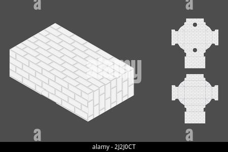Brick wall seamlees Box template brick wall pattern, Texture brick wall box. Wall white brick texture. Stock Vector