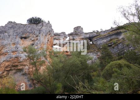 An impressive rock formation caused by the Lobos River in Soria, Spain. Stock Photo