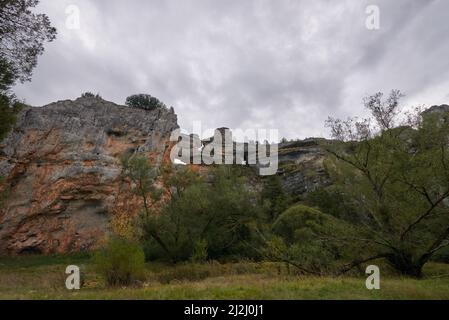 An impressive rock formation caused by the Lobos River in Soria, Spain. Stock Photo