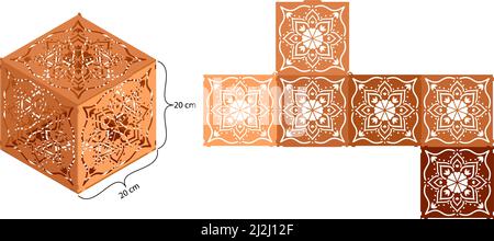Mandala patterned box. Ethnic decorative elements. Laser cut box template. Jewellery box digital template vector laser files. Laser pattern vector. Stock Vector