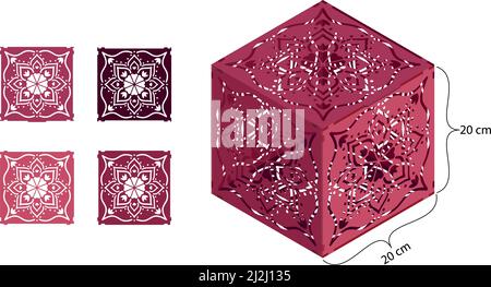 Mandala patterned box. Ethnic decorative elements. Laser cut box template. Jewellery box digital template vector laser files. Laser pattern vector fil Stock Vector