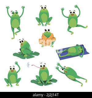 Green baby frog smiling and waving animatedly - illustratoons