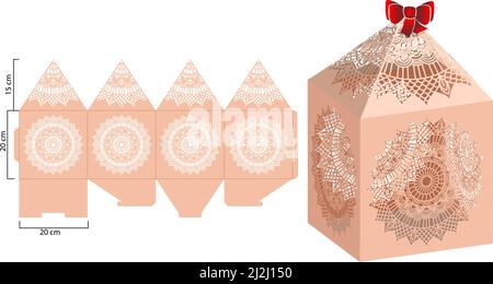 Mandala patterned box. Ethnic decorative elements. Laser cut box template. Jewellery box digital template vector laser files. Laser pattern vector fil Stock Vector