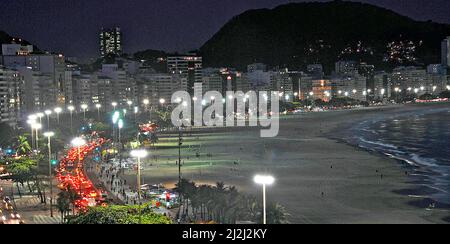 Copacabana beach by night, Rio de Janeiro, Brazil Stock Photo