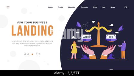 Man balancing life and work on scales. Controlling time for career and relationship or family flat vector illustration. Work and life balance concept Stock Vector