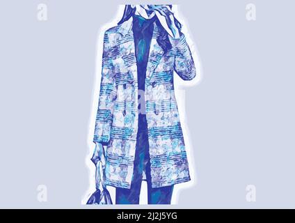 illustration of heavy winter coats for women's clothing fashion in vector art work ladies warm winter blazer fashion shadow clothing wear collection Stock Vector