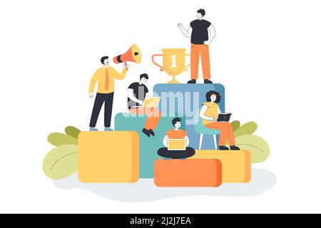 Business people working, planning growth in career. Professional competition in team of corporate employees, achieving success in teamwork flat vector Stock Vector