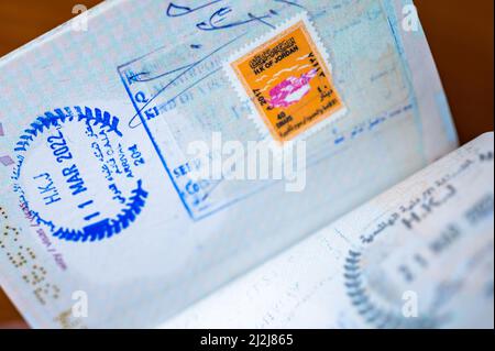 Jordan visa stamp in passport with text VISA. passport traveling abroad  concept. Travel to Jordan concept - selective focus,3D rendering.  Immigration Stock Photo - Alamy