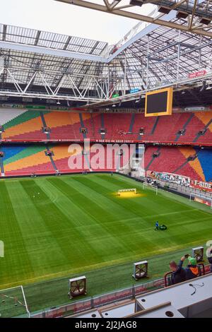 On a touristic tour  inside Amsterdam Arena (Johan Cruijff Arena) FC AJAX football stadium in Amsterdam, N Stock Photo