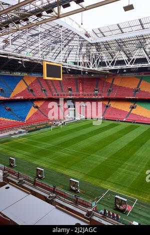 On a touristic tour  inside Amsterdam Arena (Johan Cruijff Arena) FC AJAX football stadium in Amsterdam, N Stock Photo