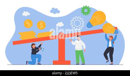 Tiny people measuring money and light bulbs on scales Stock Vector ...