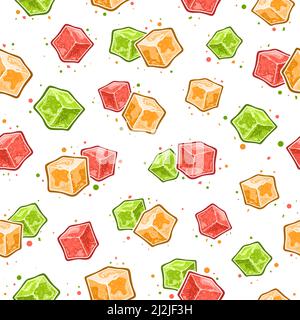 Vector Rahat Lokum seamless pattern, square repeat background with set of isolated illustrations variety vivid lebanese lokum, traditional sweet turki Stock Vector