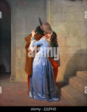 The kiss - oil on canvas   - Francesco Hayez  - 1859  - Milano, Italy, Brera Art Gallery Stock Photo