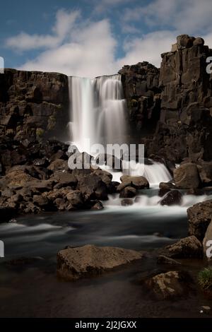 Öxarárfoss Waterfall in Pingvellir, National Park, iceland Stock Photo