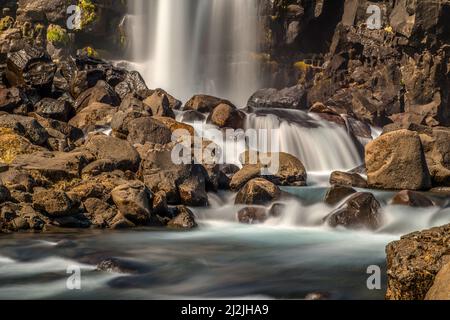 Öxarárfoss Waterfall in Pingvellir, National Park, iceland Stock Photo