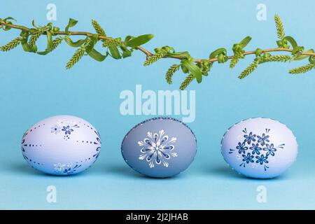 Easter eggs on blue background Stock Photo