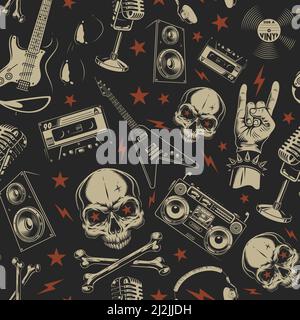 Rock n roll, punk music seamless pattern. Graffiti, tattoo hand drawn ...