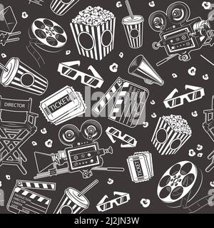 Seamless pattern with cinema elements. Vector illustration. Stock Vector