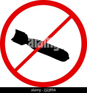 No war prohibition sign of red crossed out circle sign with bomb icon inside. Stock Vector