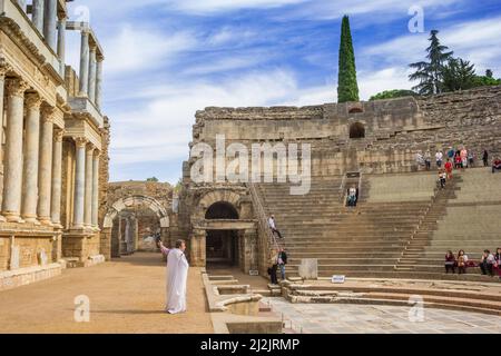 Prefect In Rome Roman prefect in a white robe speaking in the theater of Merida, Spain ...