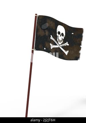 old pirates flag, 3d rendering on white background Stock Photo
