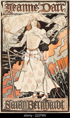 Poster Art by Eugene Grasset. Art Nouveau - Jugend - Belle Epoque. Vintage poster. Jeanne d'Arc - Sarah Bernhardt (1889-1894). Joan of arc poster. Stock Photo