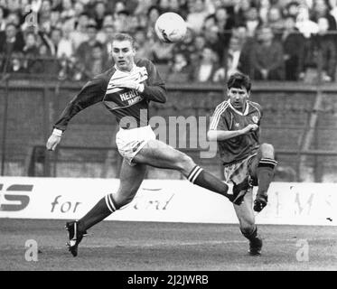 Middlesbrough player Stuart Ripley in action against Manchester United's Bryan Robson 10th September 1988 Stock Photo
