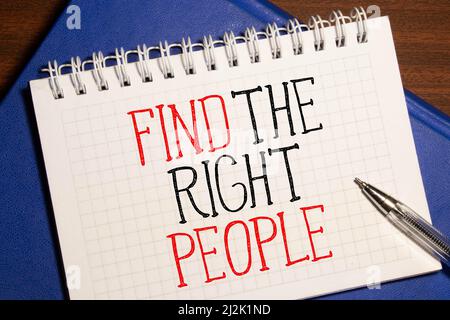 Text sign showing Find The Right People. Conceptual photo choosing perfect candidate for job or position Pen white background grey shadow important te Stock Photo