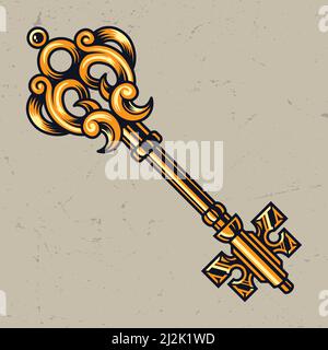 Golden vintage key. Antique key in cartoon style Stock Vector Image ...