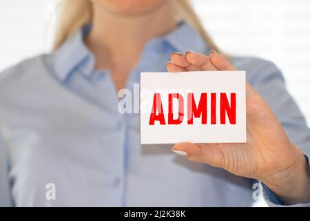 Hand drawing computer mouse under the word Admin with black marker on transparent wipe board. Database, system, network, web or security administrator Stock Photo