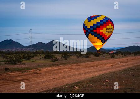 Hot air balloon landing at Peoria, Arizona, United States. Stock Photo