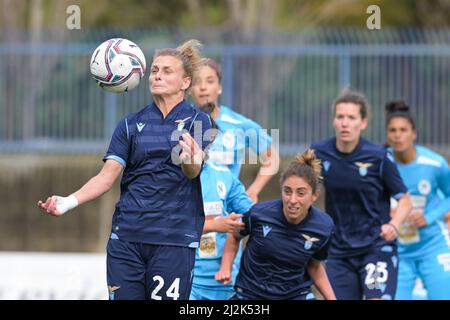 Naples, Italy. 02nd Apr, 2022. Francesca Pitaccio (24) Lazio Women control the ball during the Italian Serie A Women 2021/2022 match between Napoli Femminile vs Lazio Women on April 2, 2022 at the Stadium Giuseppe Piccolo in Cercola Italy Credit: Independent Photo Agency/Alamy Live News Stock Photo