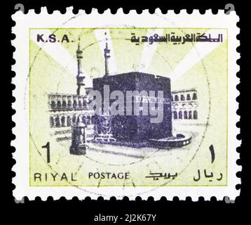 MOSCOW, RUSSIA - MARCH 13, 2022: Postage stamp printed in Saudi Arabia shows Holy Ka'aba, serie, circa 1978 Stock Photo