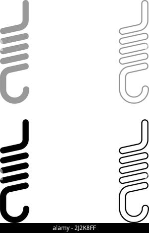Spring with hook tension extension coil clutch for car suspension set icon grey black color vector illustration image simple solid fill outline Stock Vector
