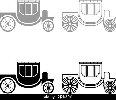 Carriage brougham cart elegance transportation vintage style set icon grey black color vector illustration image simple solid fill outline contour Stock Vector