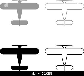 Propelier aircraft retro vintage small plane single engine set icon grey black color vector illustration image simple solid fill outline contour line Stock Vector