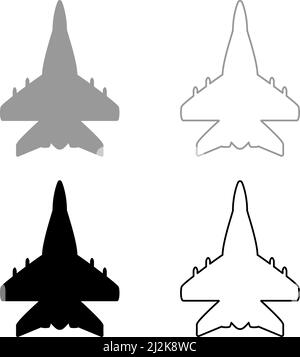 Jet plane fighter reactive pursuit military set icon grey black color vector illustration image simple solid fill outline contour line thin flat style Stock Vector