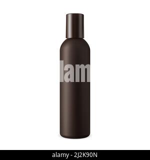 Cylinder spray can mockup. Deodorant aerosol spray bottle. Brown cosmetic hairsprayaluminum container. Mist aerosol tin with plastic cap, 3d blank moc Stock Vector