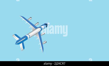 Airplane on blue background with copy space for text, a symbol of travel and dreams, vector illustration Stock Vector