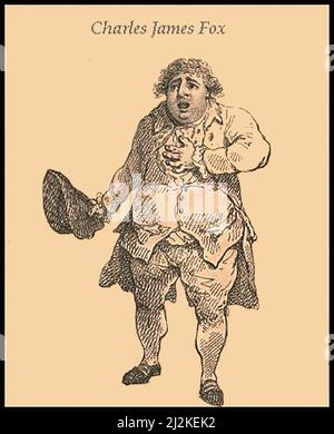 A 1784 caricature portrait of Charles James Fox (1749-1806)  prominent British Whig statesman whose parliamentary career spanned 38 years. Stock Photo