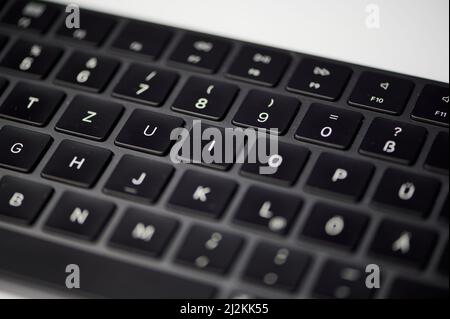 view on a black computer keyboard, cut out Stock Photo